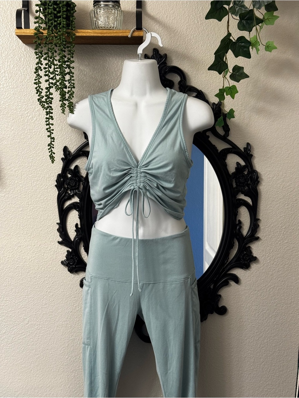 Target Ruched V-Neck Crop Tank — Sage Green